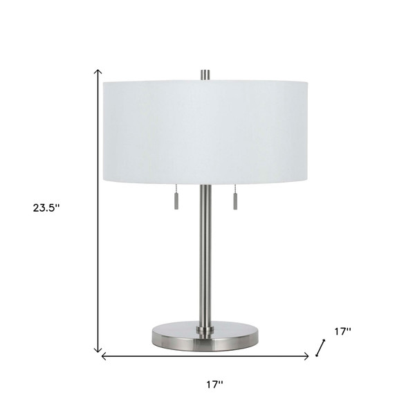 24" Nickel Metal Two Light Table Lamp With White Empire Shade N270-524693