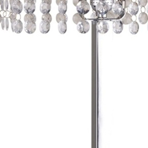 28" Silver Table Lamp With Faux Crystals and White Rectangle Shade N270-468576