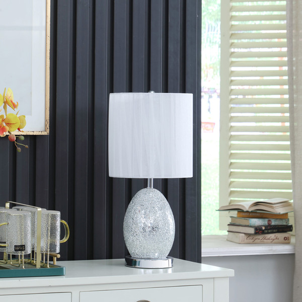20" White Luster Mirrored Glass Table Lamp With Night Light N270-478183