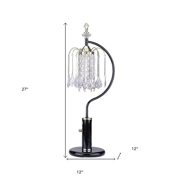 27" Black and Gold Metal Faux Crystal Chandelier Table Lamp N270-468574
