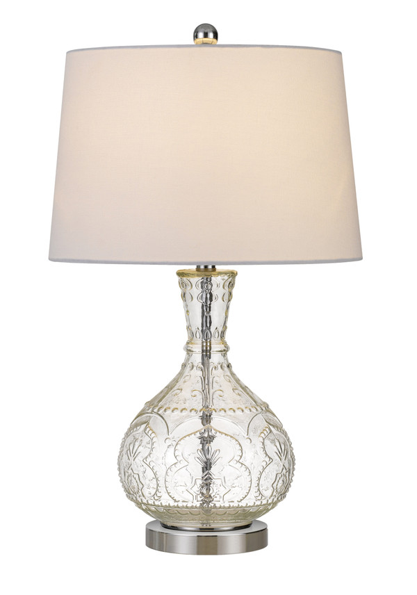 27" Clear Metal Round Table Lamp With White Shade N270-524703