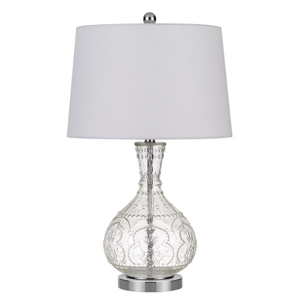 27" Clear Metal Round Table Lamp With White Shade N270-524703