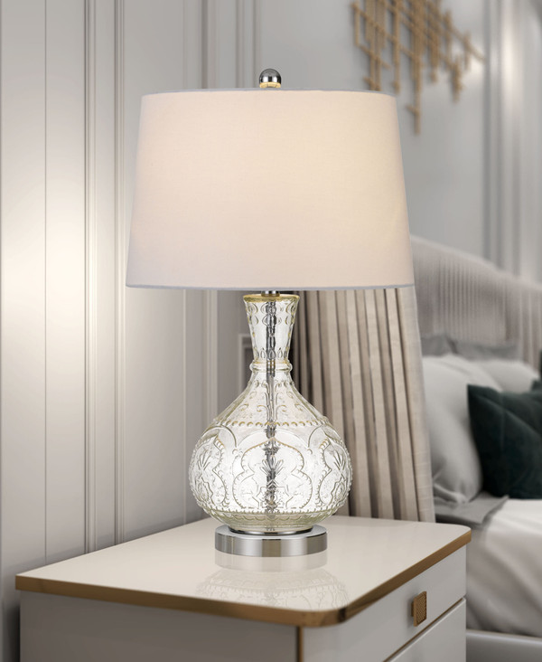 27" Clear Metal Round Table Lamp With White Shade N270-524703