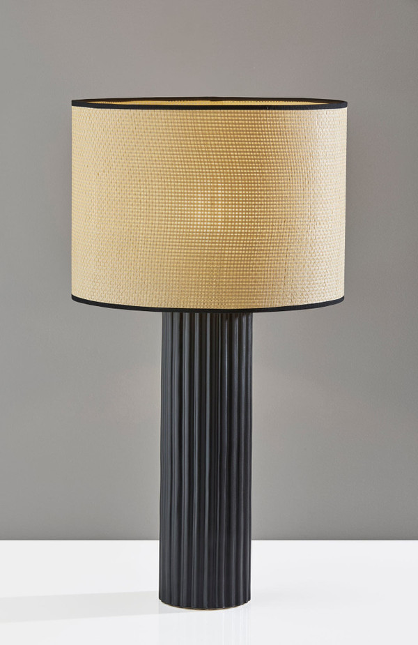 29" Black Ceramic Cylinder Table Lamp With Beige Drum Shade N270-524627