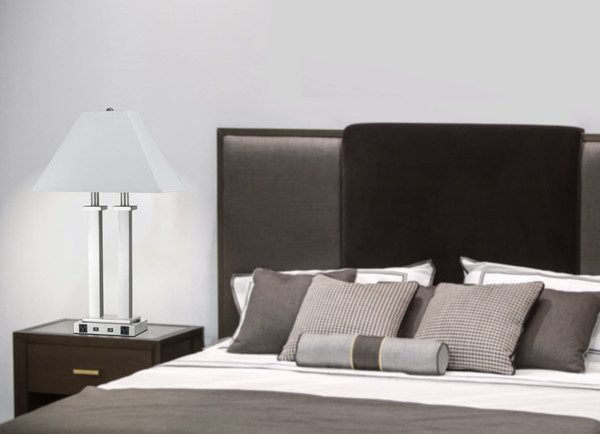 26" Nickel Metal Two Light Desk USB Table Lamp With White Novelty Shade N270-524756