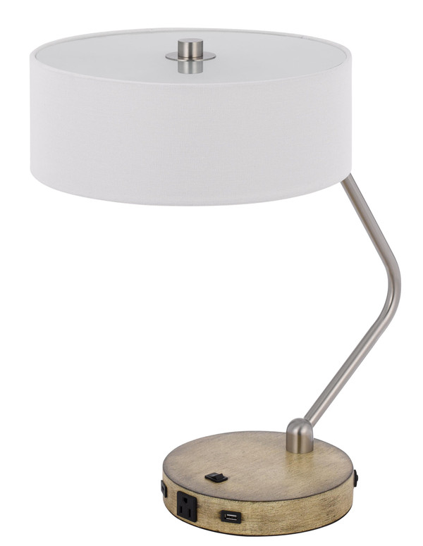 20" Brown Metal Two Light Lantern Desk USB Table Lamp With White Drum Shade N270-524743