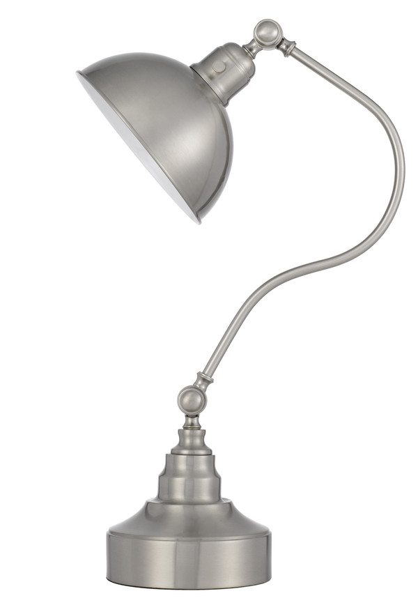 25" Nickel Metal Lantern Desk Table Lamp With Nickel Dome Shade N270-524674
