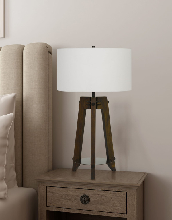 32" Brown Metal Tripod Table Lamp With Off White Drum Shade N270-524779