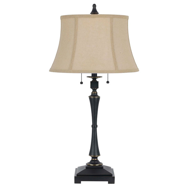 31" Black Metal Two Light Candlestick Table Lamp With Beige Empire Shade N270-524692