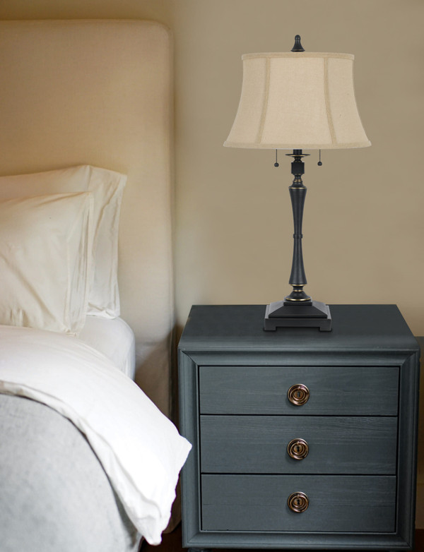 31" Black Metal Two Light Candlestick Table Lamp With Beige Empire Shade N270-524692