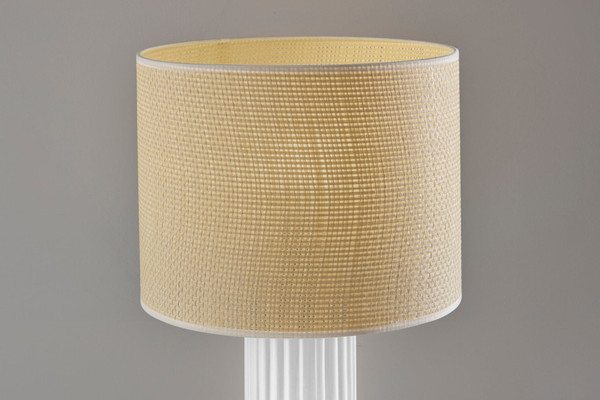 24" White Ceramic Cylinder Table Lamp With Beige Drum Shade N270-524626