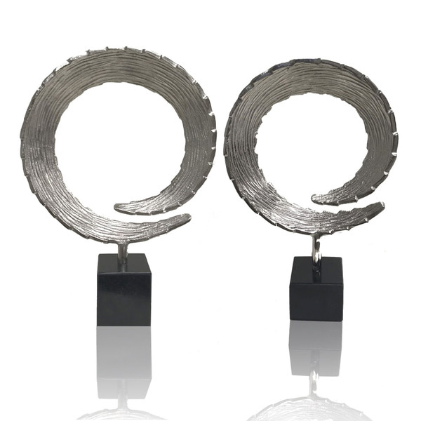 16" Black and Silver Marble and Aluminum Tabletop Sculpture N270-354696