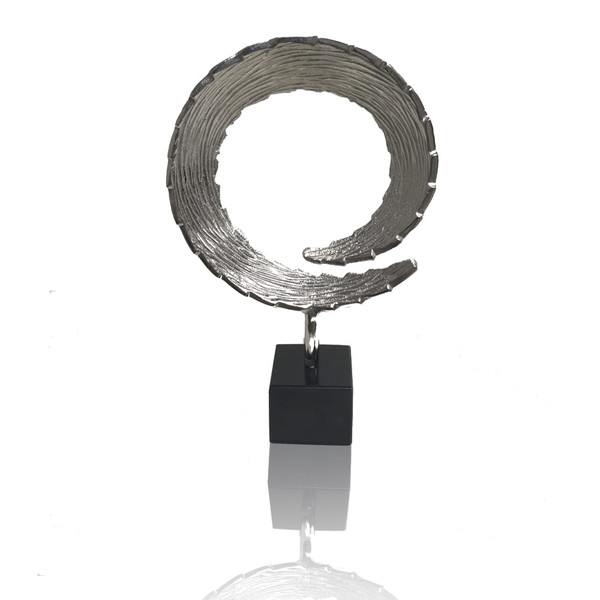 16" Black and Silver Marble and Aluminum Tabletop Sculpture N270-354696