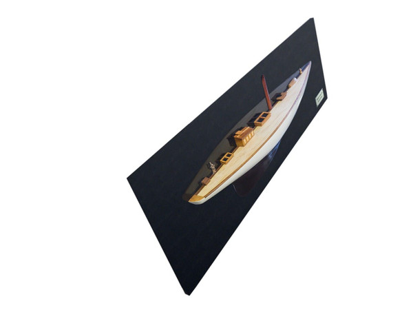 12" Black and White Shamrock V Yacht Half-Hull Boat Hand Painted Decorative Boat N270-401899