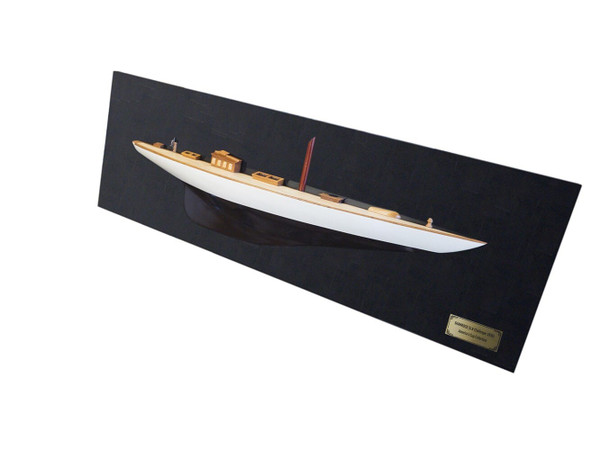 12" Black and White Shamrock V Yacht Half-Hull Boat Hand Painted Decorative Boat N270-401899