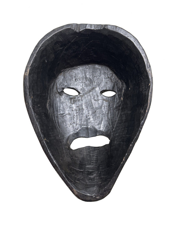 11" Black Distressed Solid Wood Decorative Mask N270-554705