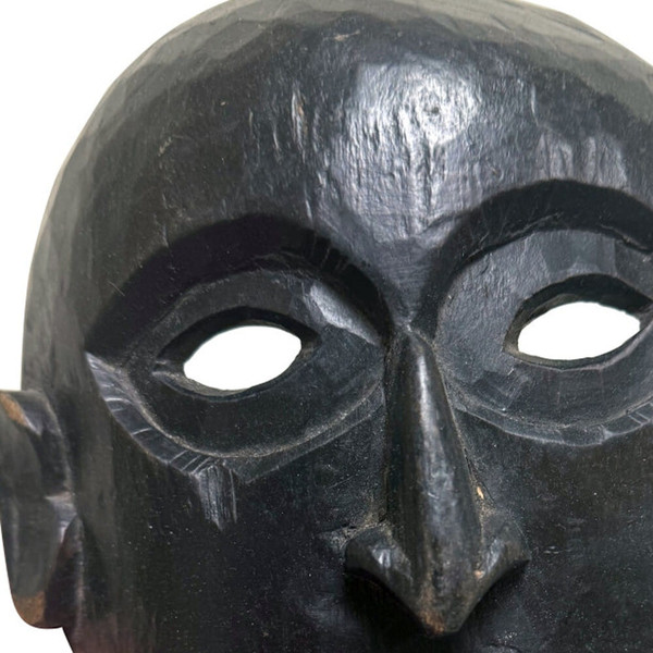 11" Black Distressed Solid Wood Decorative Mask N270-554705