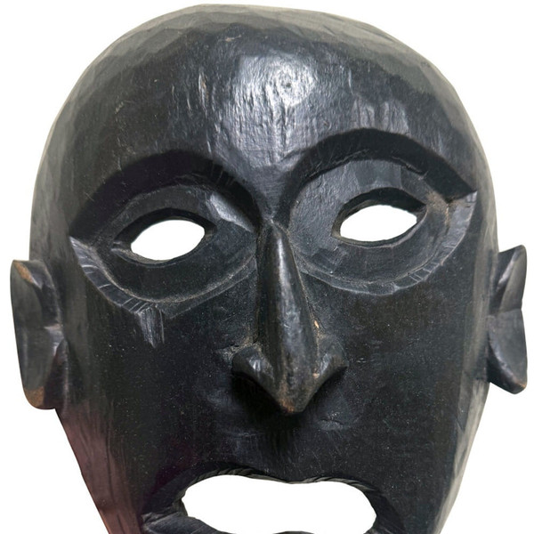 11" Black Distressed Solid Wood Decorative Mask N270-554705