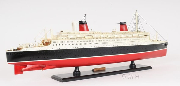 11" Black and Red SS France Boat Hand Painted Decorative Boat N270-401883