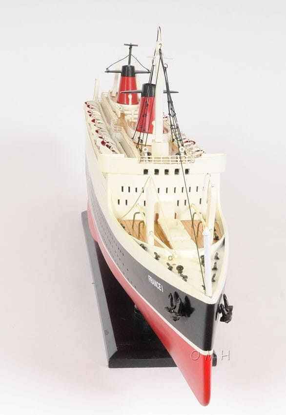 11" Black and Red SS France Boat Hand Painted Decorative Boat N270-401883