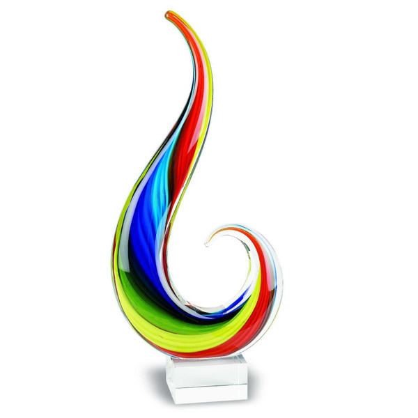 12" Clear Red Blue Yellow Murano Glass Modern Abstract Tabletop Sculpture N270-376108