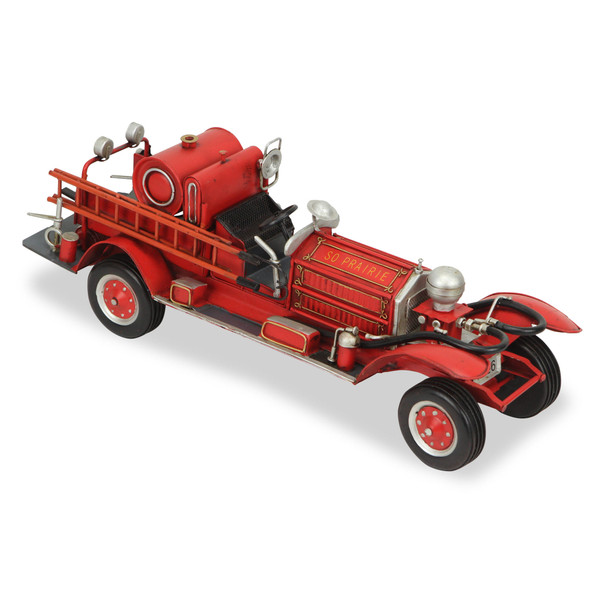6" Red and Silver Metal Hand Painted 1920's Fire Truck Model Car N270-489412