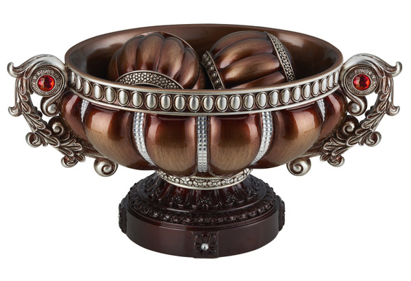 9" Reddish Bronze And Silver Polyresin Decorative Bowl With Orbs N270-468323