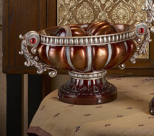 9" Reddish Bronze And Silver Polyresin Decorative Bowl With Orbs N270-468323