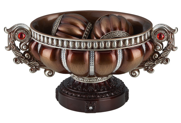 9" Reddish Bronze And Silver Polyresin Decorative Bowl With Orbs N270-468323