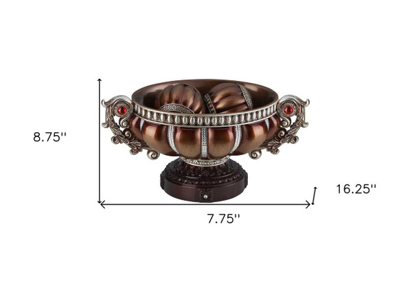 9" Reddish Bronze And Silver Polyresin Decorative Bowl With Orbs N270-468323