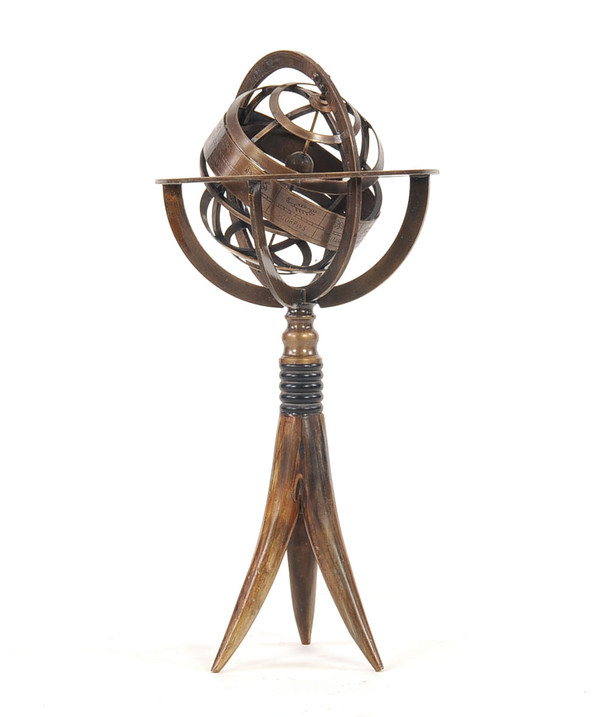 5.5" X 5.5" X 12" Brass Armillary On Horn Stand N270-364211