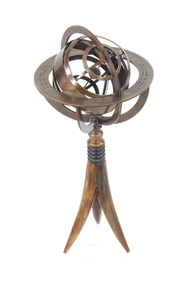 5.5" X 5.5" X 12" Brass Armillary On Horn Stand N270-364211