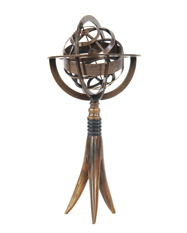 5.5" X 5.5" X 12" Brass Armillary On Horn Stand N270-364211