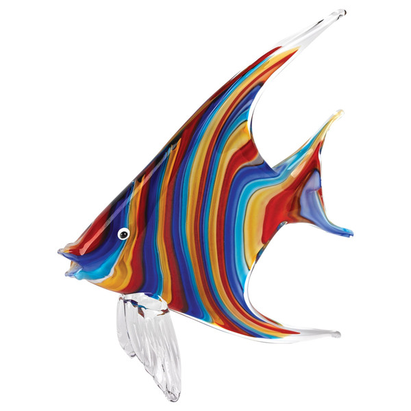 9" Blue and Red Murano Glass Fish Figurine Tabletop Sculpture N270-376120