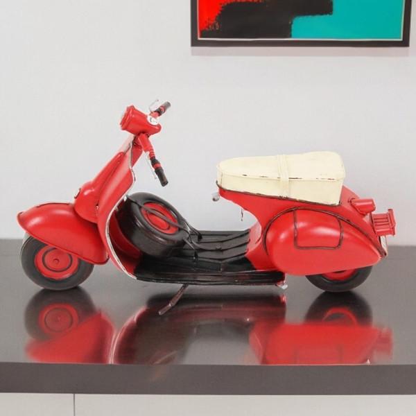 9" Red and Black Metal Hand Painted 1959 Red Scooter Model Motorcycle N270-489434