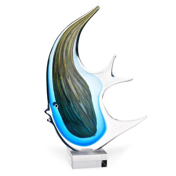 17" Blue Murano Glass Fish Figurine Tabletop Sculpture N270-376118