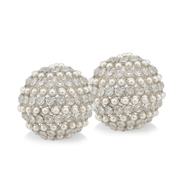 Set Of Two 4" Silver And Clear Faux Crystal Decorative Orbs N270-480014