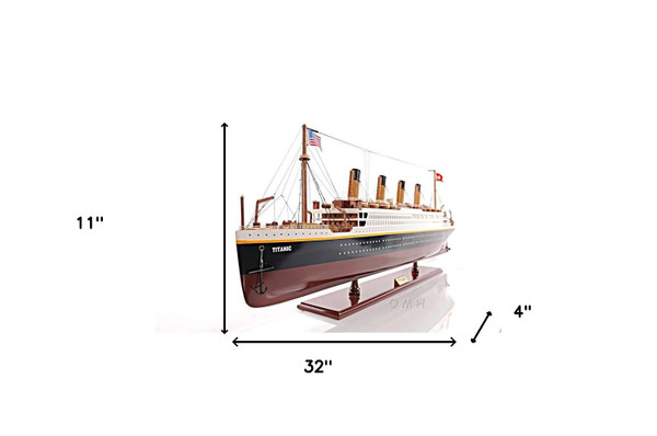 11" Black and Red 1912 RMS Titanic Medium Boat Hand Painted Decorative Boat N270-401880