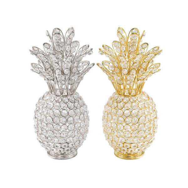 13" Gold and Faux Crystal Pineapple Tabletop Sculpture N270-354782