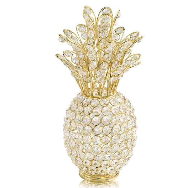 13" Gold and Faux Crystal Pineapple Tabletop Sculpture N270-354782