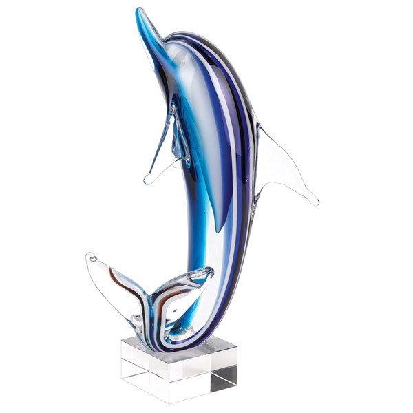 14" Blue Murano Glass Dolphin Figurine Tabletop Sculpture N270-376128