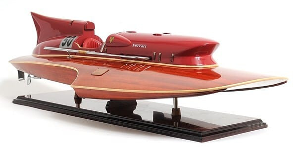 10" Wood Brown Ferrari Hydroplane Large Boat Hand Painted Decorative Boat N270-401947