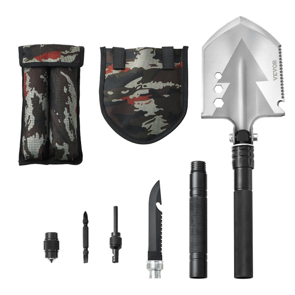 Survival Shovel, 8 in 1 Camping Shovel Folding Multitool, Military Grade Portable Compact Tactical  E415-BGC2JKSS0000SG6TDV0