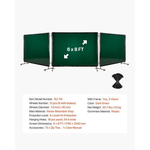 Welding Screen with Frame, 3-Panel 6 x 8 FT Welding Curtain Screen, Flame-Resistant Vinyl Safety Pr E415-SMPF68FTYKJL3GT47001V0