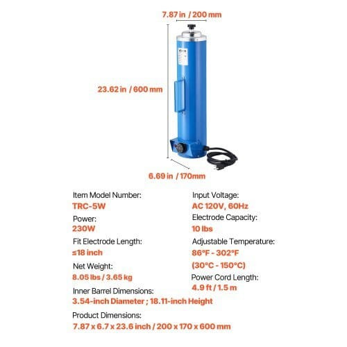 Portable Welding Rod Oven, 10LBS Capacity Electrodes Drying Oven 230W 120V, 86?°F to 302?°F Adjusta E415-11BYXLSDHTHGZHKO6001V9