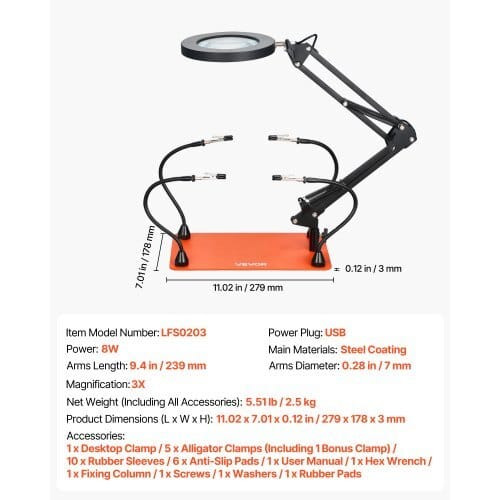 Magnetic Helping Hands Soldering Station, 4 Flexible Arms Third Hand Tool with 3X LED Magnifying La E415-FZSHJZ4GFZSB7GHH2001V9