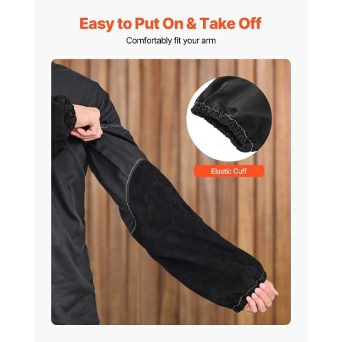 Flame Resistant Welding Work Sleeves, Heavy Duty Cowhide Leather & FR Cotton Arm Protection Sleeves E415-HJTXTXNPCMCP9M0S6001V0