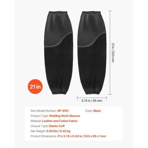 Flame Resistant Welding Work Sleeves, Heavy Duty Cowhide Leather & FR Cotton Arm Protection Sleeves E415-HJTXTXNPCMCP9M0S6001V0