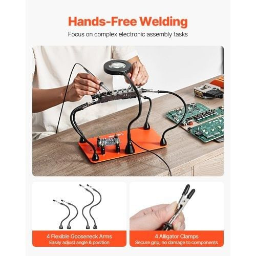 Magnetic Helping Hands Soldering Station, 4 Flexible Arms Third Hand Soldering Tool, with 3X LED Ma E415-FZSHJZ4GFZS4APD39001V9