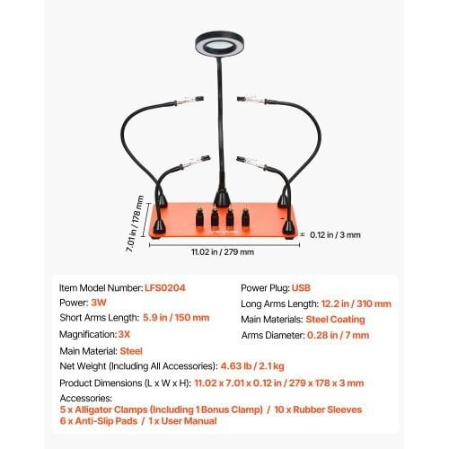 Magnetic Helping Hands Soldering Station, 4 Flexible Arms Third Hand Soldering Tool, with 3X LED Ma E415-FZSHJZ4GFZS4APD39001V9